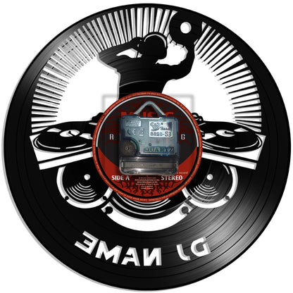 12 Inch Personalized Dj Name Clock, Custom Dj Music Vinyl Record Wall Clock Silent Non-Ticking Battery Operated Clock Wall Watch Gifts for Dj Man Cave Bedroom Music Room Studio