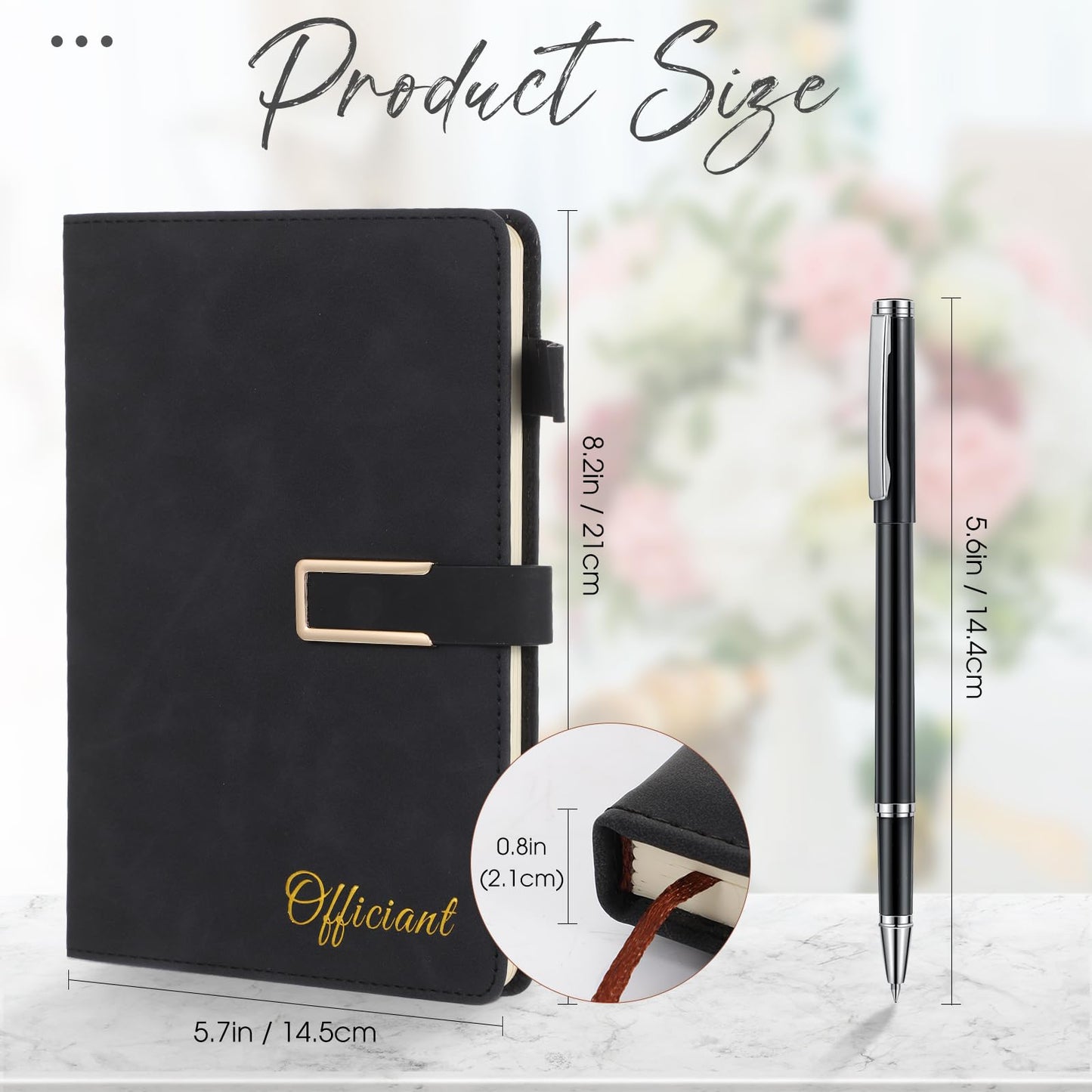 Hoolerry Officiant Book with Black Ink Pen 5.7 x 8.2 Inch Hardcover Wedding Journal Notebook with 200 Pages Officiant Gift Pastor Gift for Church Wedding Sermon Minister(Black)