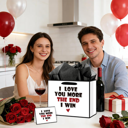 Anniversary Birthday Gift Bag for Him Men Boyfriend Women Funny I Love You More Gift Bags with Wrapping Tissue Paper and Greeting Card Valentines Wedding Bridal Shower Engagement Party Favor Bag