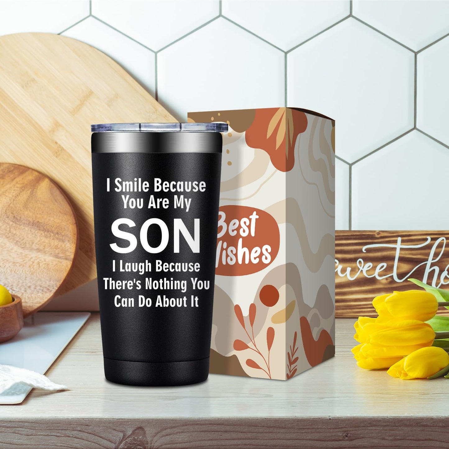 Grifarny Gifts for Son - Son Gifts from Mom, Dad - Christmas, Fathers Day, Birthday Gifts for Adult Sons - I Smile Because You are My Son Tumbler Cup 20 oz