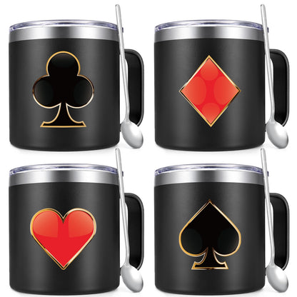 Gtmileo Poker Gifts, 4Pcs Casino Insulated Coffee Mug, Christmas Holiday Birthday Gambling Gifts for Poker Players Men Women (14Oz-Black)
