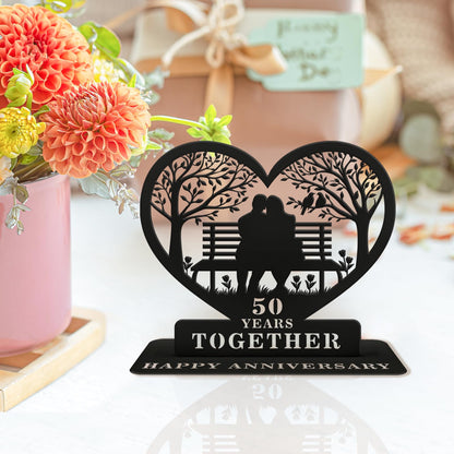 Golden Anniversary Wedding Gifts for Couple, 50th Wedding Metal Tabletop Decor with Engraved Heart, Timeless Home Keepsake for Parents,Couple,Friends