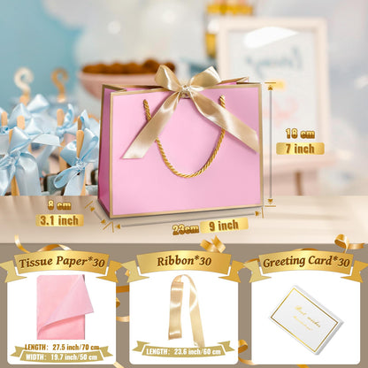 DOYIDE 30 Pcs Thank You Gift Bags with Tissue Paper, 9x7x3.1in Paper Gift Bags with Handles, Gift Wrap Bags with Bow Ribbon for Wedding Birthday Baby Shower Bridesmaid Party