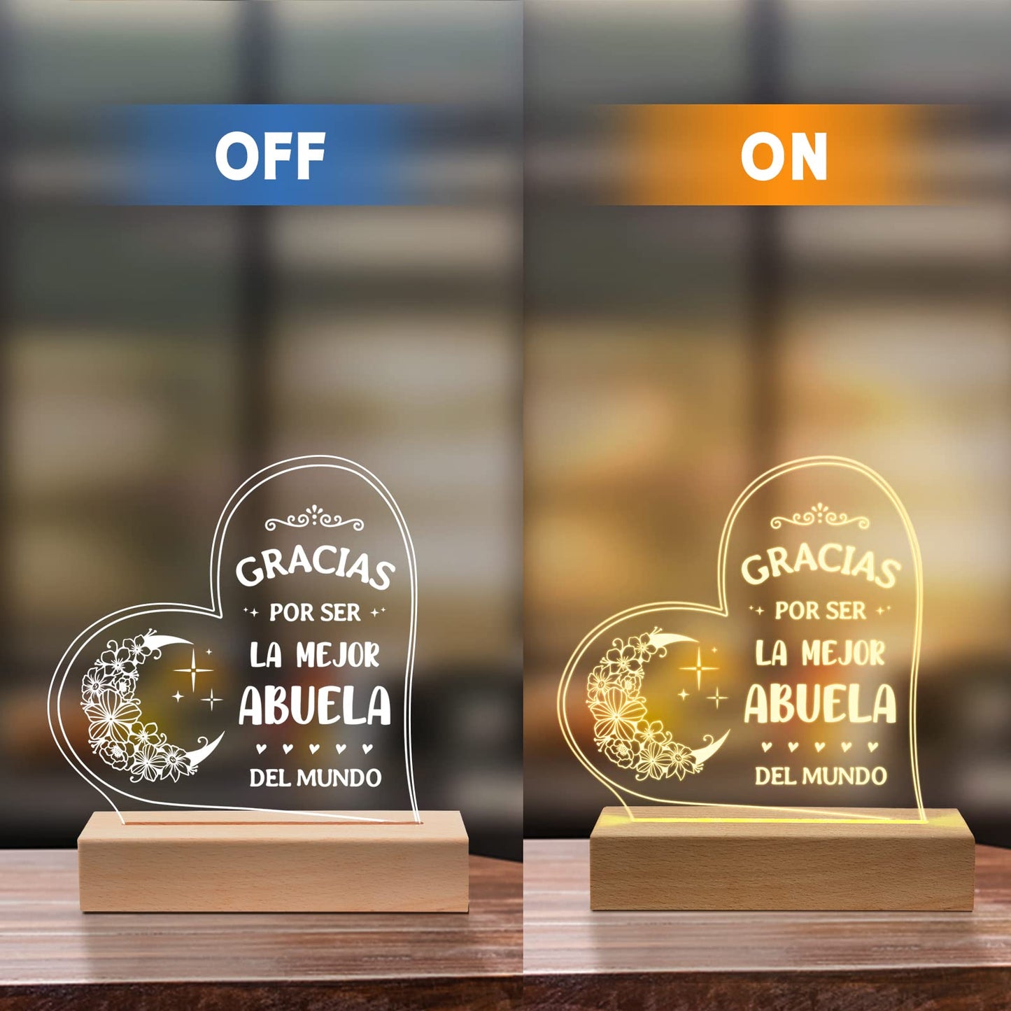 GiltGlimmer Abuela Gifts, Birthday Gifts for Grandma in Spanish, Regalos para Abuela Engraved Acrylic Night Light, Spanish Grandma Birthday Gifts, Gifts for Abuela from Grandchildren