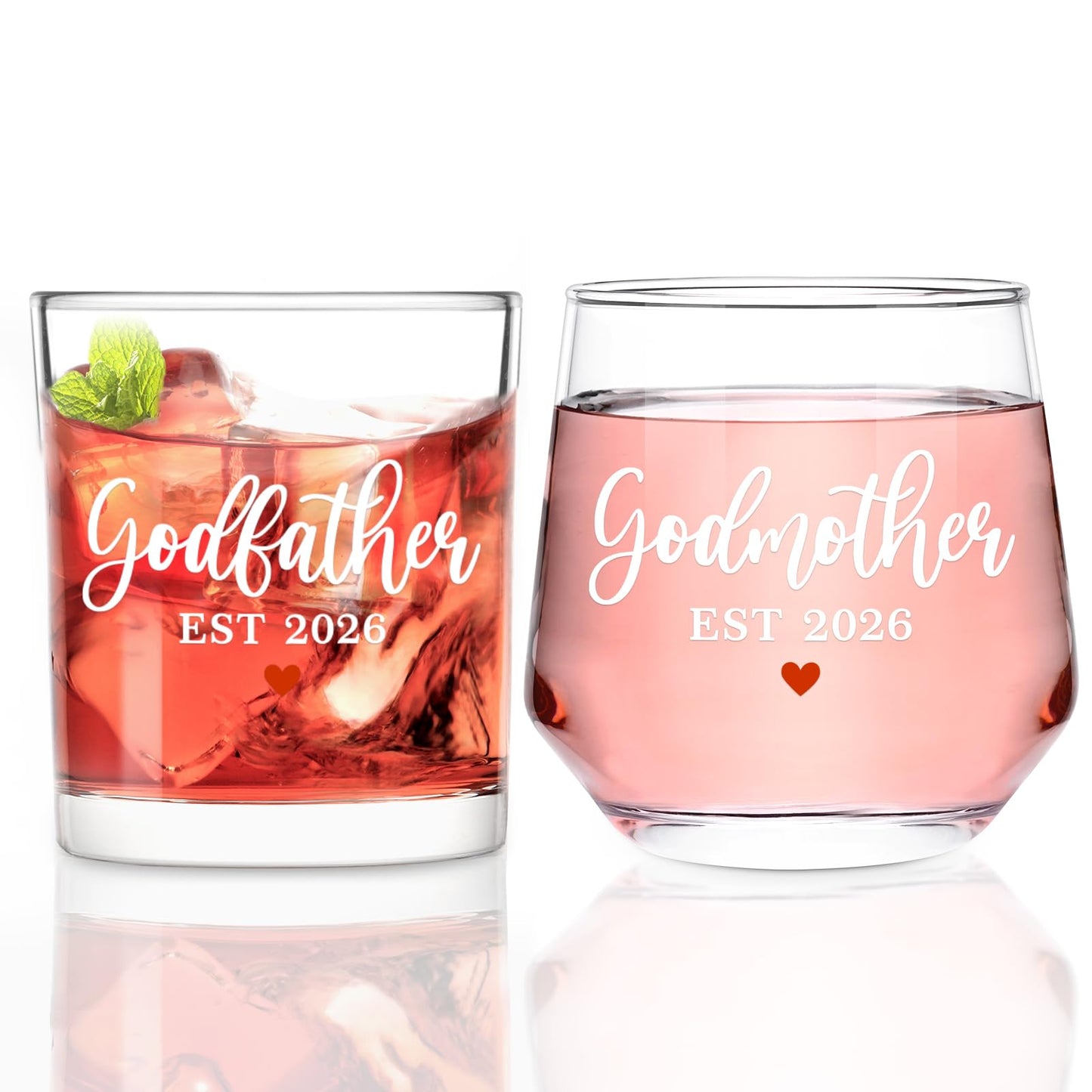Futtumy Godparents Proposal Gift, Godfather Godmother EST 2026 Whiskey Wine Glasses for Birthday Christmas Mothers Day Fathers Day, Godmother Proposal Gift, Baptism Gifts for Godparents from Godchild