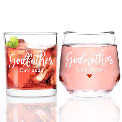 Futtumy Godparents Proposal Gift, Godfather Godmother EST 2026 Whiskey Wine Glasses for Birthday Christmas Mothers Day Fathers Day, Godmother Proposal Gift, Baptism Gifts for Godparents from Godchild