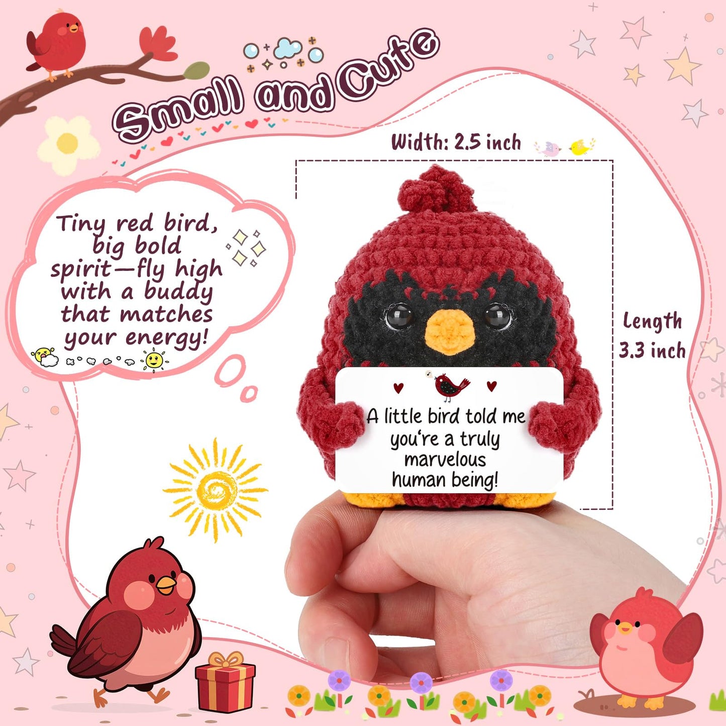 MY-ALVVAYS Mini Crochet Figurine Collectible Doll, Red Bird Thank You Gifts for Women, Teacher Appreciation Gifts Birthday Graduation, Woman Man Male Female Emotional Gifts