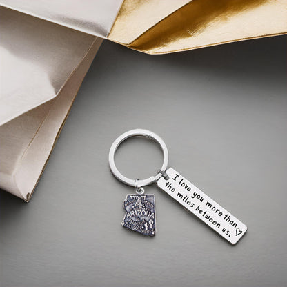 JJTZX I Love You More Than The Miles Between Us Long Distance Relationship State Map Keychain Going Away Gift Travel Gift