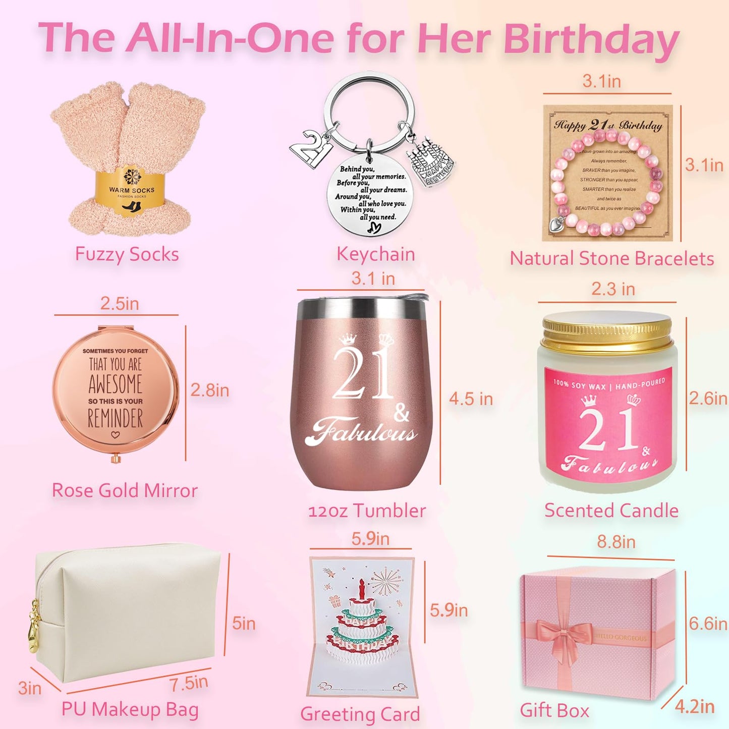 21st Birthday Gifts For Her - Happy 21 Year Old Gift Box for Women, Best Friends, Female Daughter, Sister, Girlfriend, Coworker, Bestie - Unique Basket