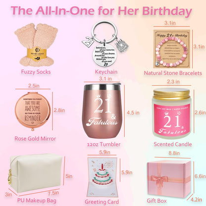 21st Birthday Gifts For Her - Happy 21 Year Old Gift Box for Women, Best Friends, Female Daughter, Sister, Girlfriend, Coworker, Bestie - Unique Basket
