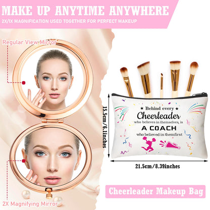 7 Pcs Cheer Coach Gifts for Women Cheerleader Gifts Include Cheer Tumbler Cup, Makeup Bag, Compact Mirror, Candle Cheerleader Card for Coach Birthday(Rose Red)