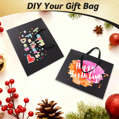 Addblu 5 Pack Large Black Gift Bags with Handles - Includes 10 Tissue Papers, 12.6x8.7x4 Inches for Men Birthday Party, Wedding, Bridesmaid, Groomsmen, Shopping Business, Christmas (Black Medium - 5Pcs)