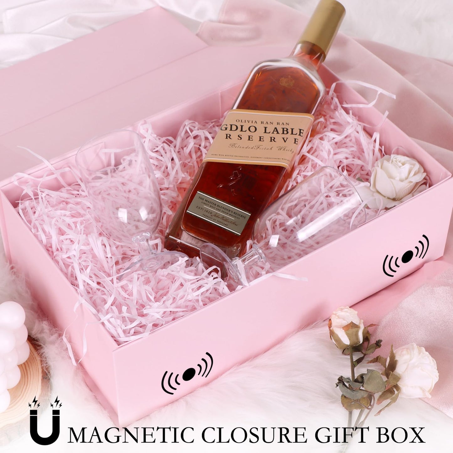 LFBOX Pink Gift Box with Magnetic Lids 13.8x8.3x4.4 in, Large Present Box for Bridesmaid Proposal Wedding Mother's Day 1 Pack