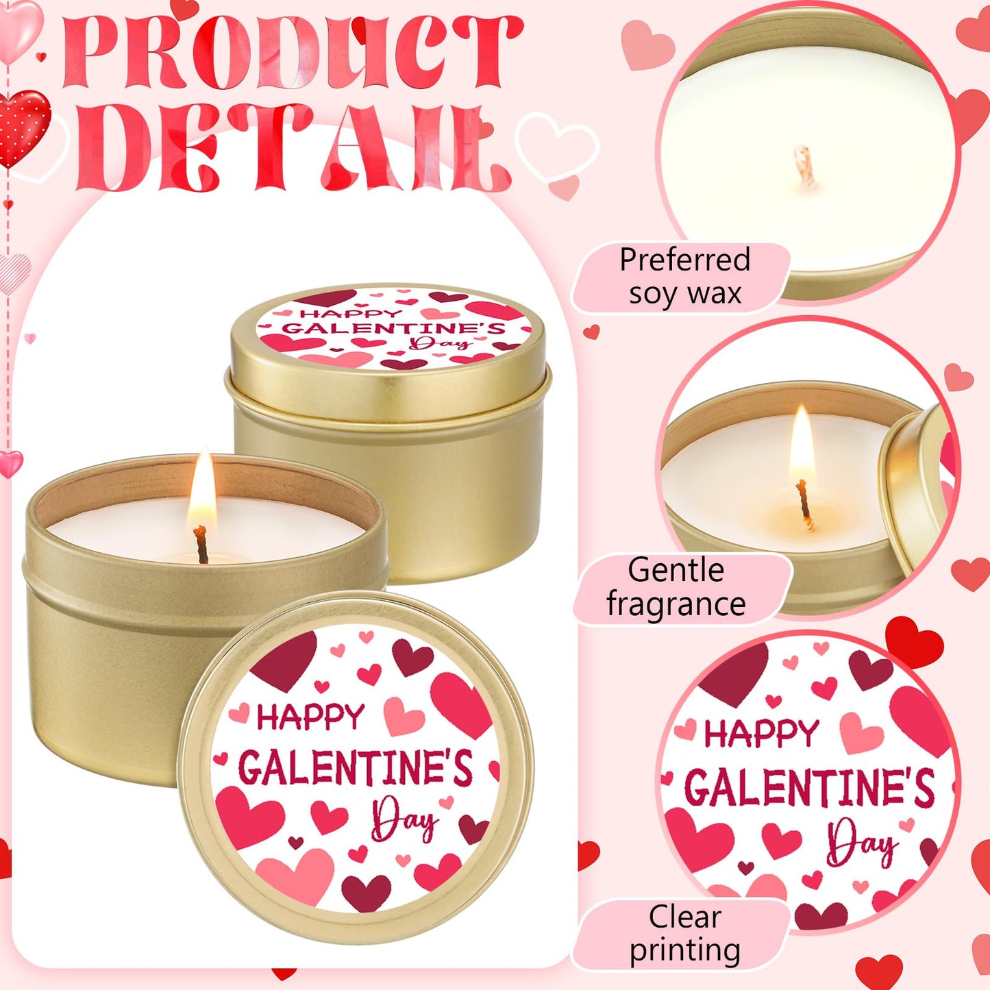 Lounsweer 6 Pcs Happy Galentine's Day Theme Candles Gift for Women Best Friend Valentines Day Burning Aromatherapy Candles Romantic Gifts for Girlfriend Wife Friendship Sisters Party Favors