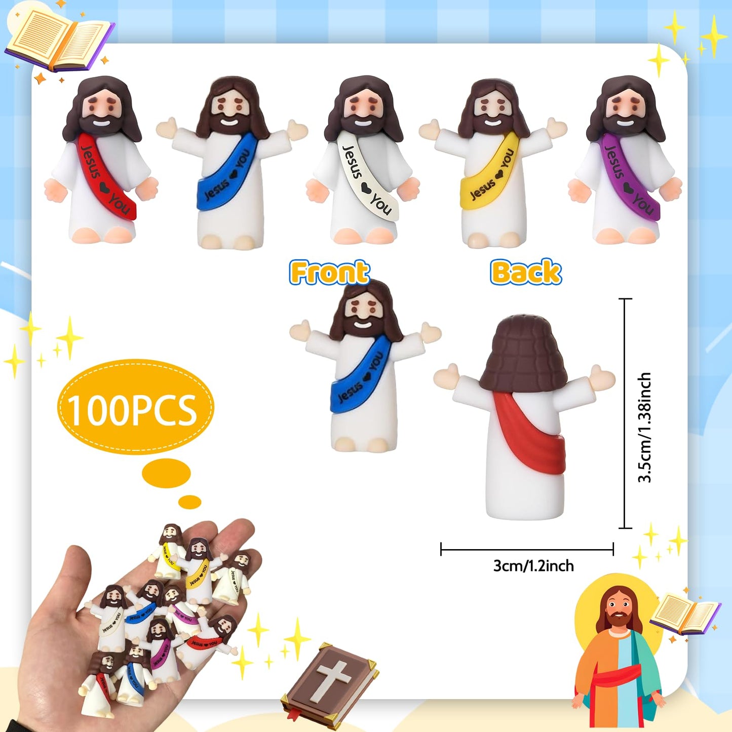 100 Pcs Little Jesus Figures, Mini Jesus Figurines in Bulk, Small Jesus Loves You Figures, Miniature Baby Jesus Resin to Hide, Pocket Gifts