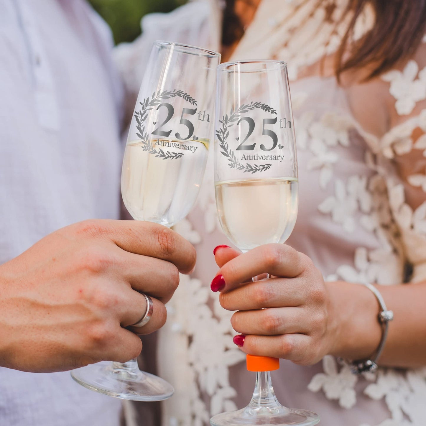 Tom Boy 25th Anniversary Champagne Flutes, Wedding Gifts Anniversary for Couple, 25th Wedding Anniversary Champagne Flutes Glasses Set of 2, Couple gifts, Anniversary 25th Gifts for Parents
