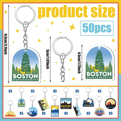 50 Pcs Boston Souvenirs Acrylic Keychain Gifts Bulk Boston Keychain Massachusetts Travel Gifts Souvenirs