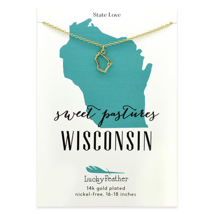 Lucky Feather State Shaped Necklace | 14k Gold-Dipped Pendant Necklace | Easter Basket Stuffer | State Love Fashion Jewelry For Women | Dainty Necklace For Women | Great Gift Idea