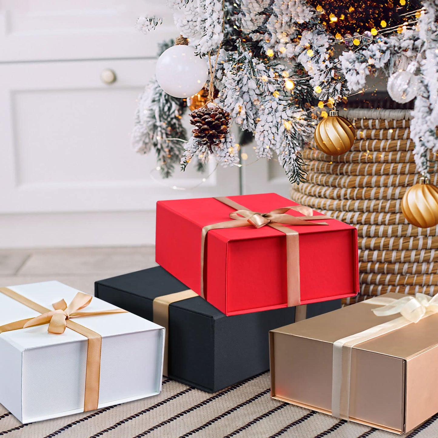 LIFELUM Gift Box 13.5''x10''x4'' Large Gifts Box with Magnetic Lids Black Gift Boxes for Father's Day graduation gifts Contains Card, Ribbon, Filler