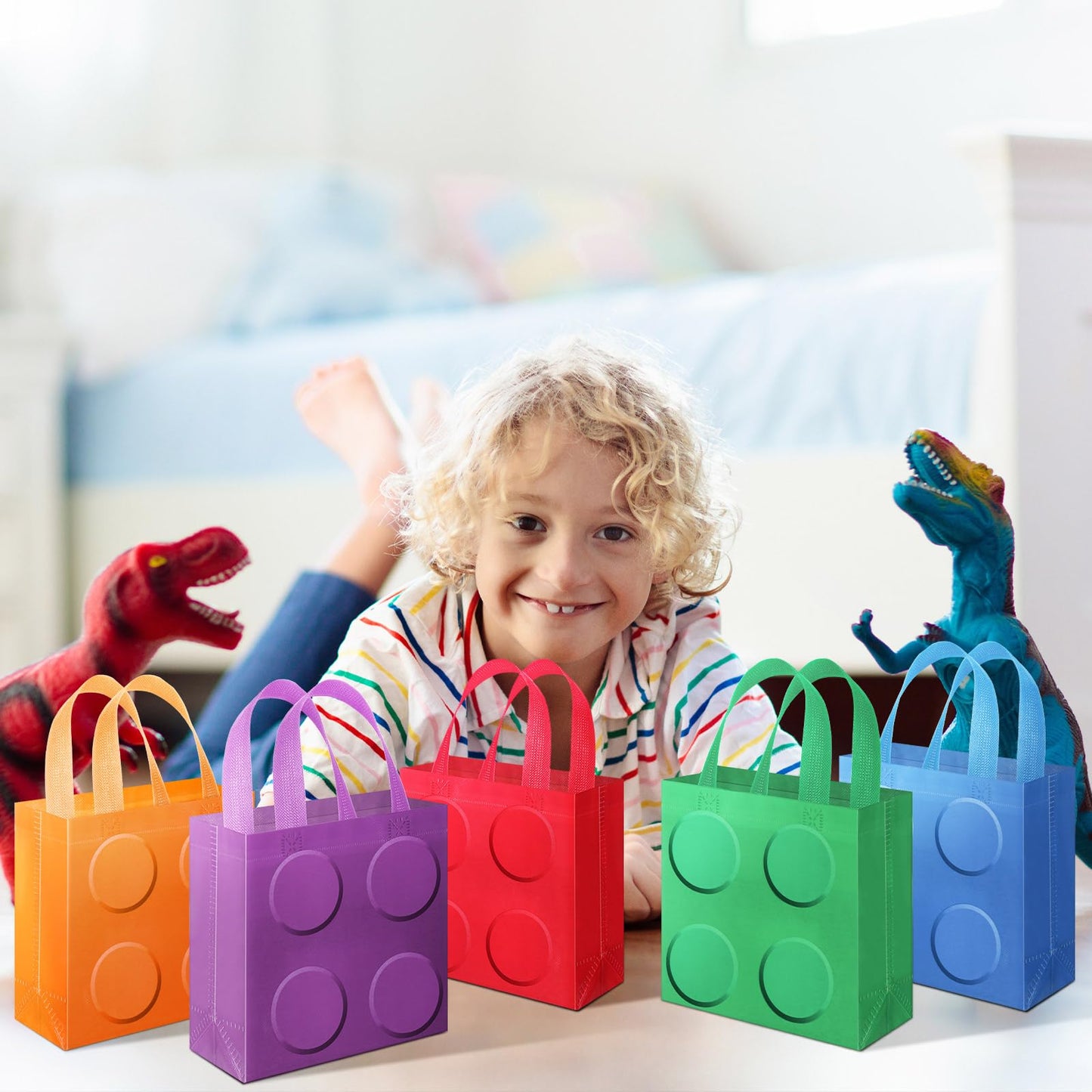Sweetude 40 Pcs Building Blocks Brick Gift Party Favor Bags with Handle, Non Woven Goodie Bags Birthday Favor for Birthday Baby Shower Packaging Supplies