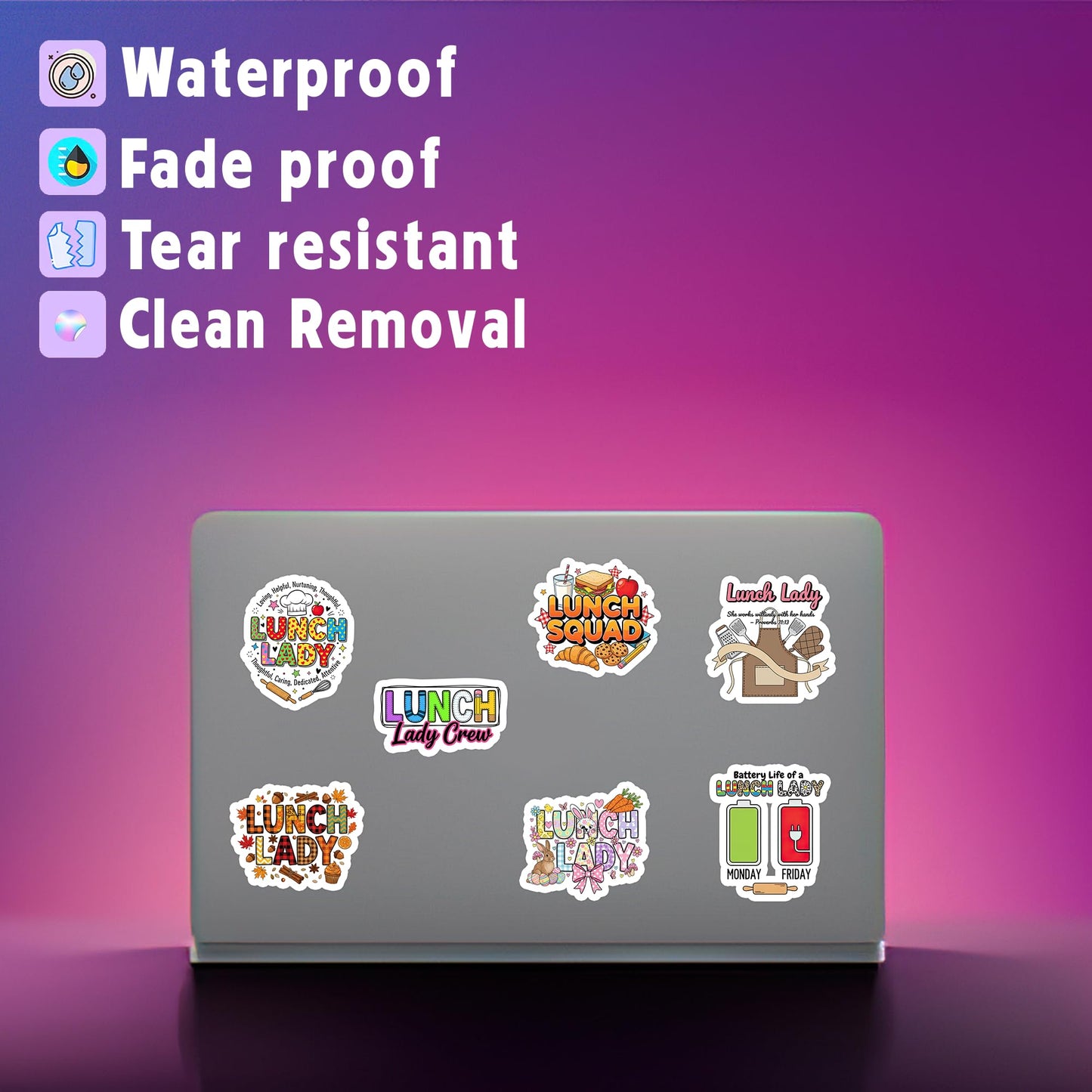 30pcs Lunch Lady Stickers Pack – Waterproof Appreciation Vinyl Decals with Food and Quotes – Fun Sticker Set for Notebooks, Tumblers, Laptops, Gifts, Cafeteria Workers & Teacher Appreciation