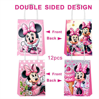 DSOE 12pcs Minnie Party Gift Bags with Handles,Boy and Girl Birthday Party Supplies for Minnie Party Decorations