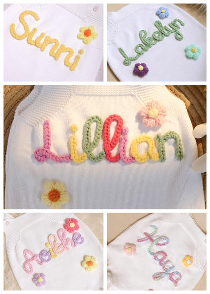 Personalized Baby Romper,Infant Rompers Girl,Custom Knitted Toddler Girl Onesie,White Newborn Bodysuit,Personalized Baby Gifts,Newborn Gift for Birthday