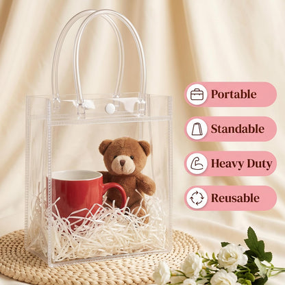 MAQIHAN Clear PVC Gift Bags with Handles - 10PCS Small Party Favor Bags Transparent Party Favour Plastic Gift Bag Tote Goodie Bag Bulk Pvc Plastic Bags with Handles for Gifts(Small Size 5.9 x 7.8 In)
