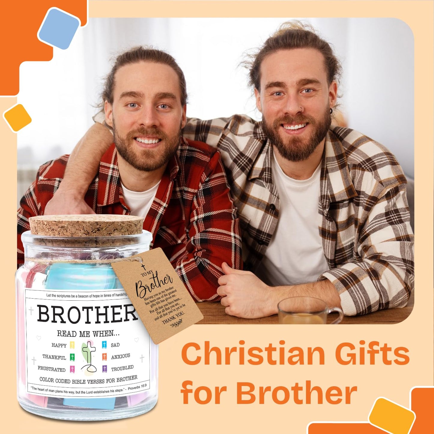 NewEleven Fathers Day Gift For Brothers - Brother Christian Birthday Gift For Little, Adult Bro, Sibling - Meaningful Gifts For Brothers From Sister, Family - Bible Verse Jar