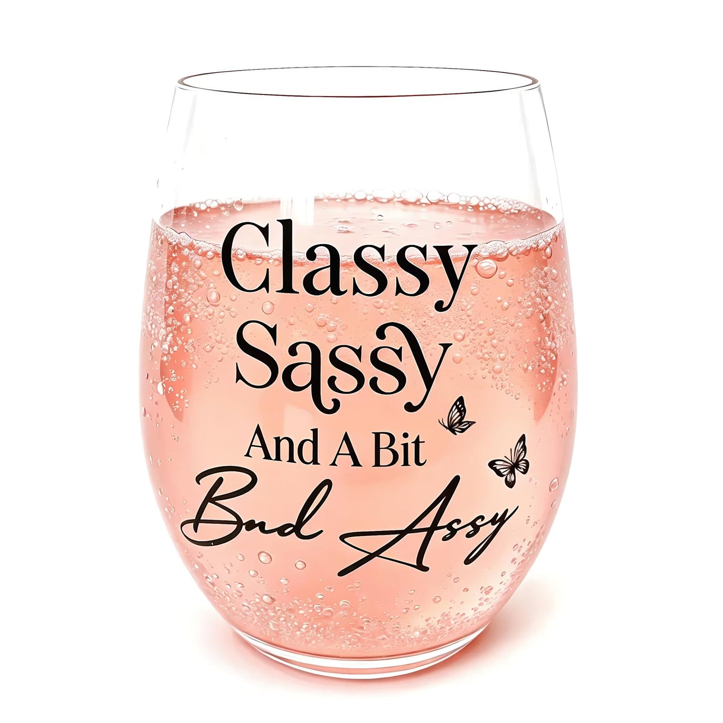 Funny Gifts for Women – 15oz Sassy Stemless Wine Glass, Hilarious Birthday Present for Friend Sister Coworker Neighbor Girlfriend, Novelty White Elephant Gag Gift for Adults