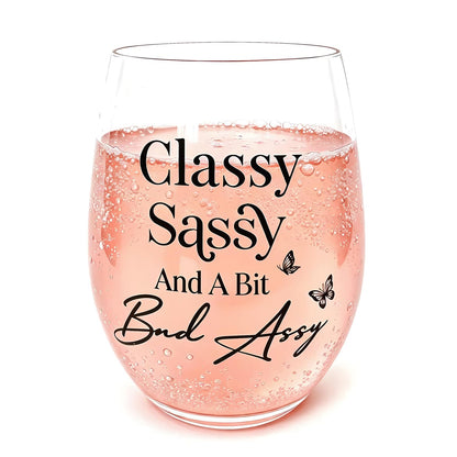 Funny Gifts for Women – 15oz Sassy Stemless Wine Glass, Hilarious Birthday Present for Friend Sister Coworker Neighbor Girlfriend, Novelty White Elephant Gag Gift for Adults