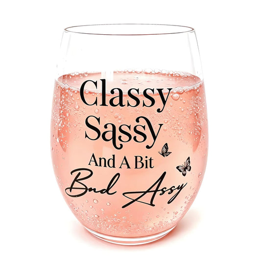 Funny Gifts for Women – 15oz Sassy Stemless Wine Glass, Hilarious Birthday Present for Friend Sister Coworker Neighbor Girlfriend, Novelty White Elephant Gag Gift for Adults