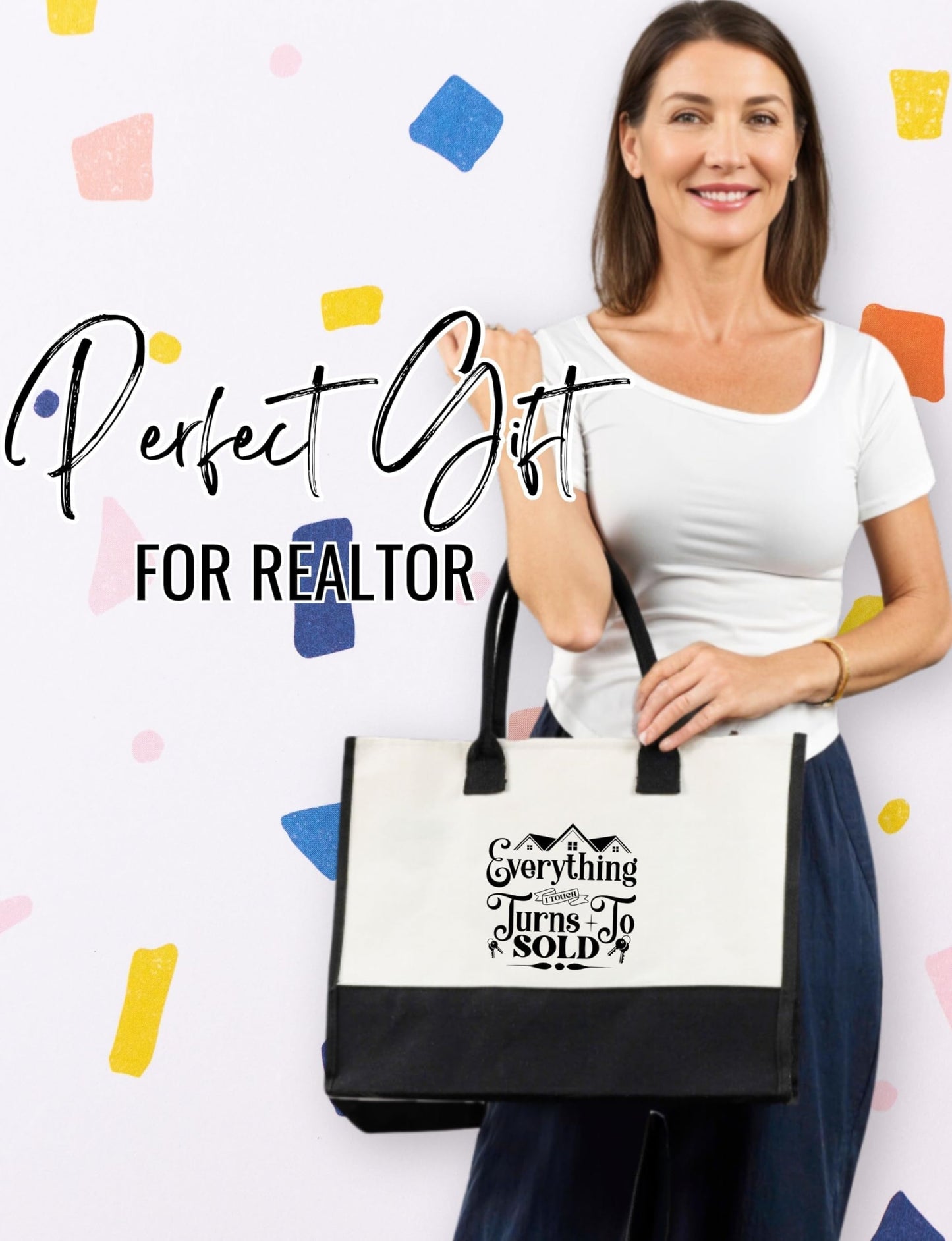 InnoBeta Realtor Gifts Canvas Tote Bag, Everything I Touch Turns To Sold Bag with Top Zipper Closure and Shoulder Strap for Birthday, Mother's Day, Christmas