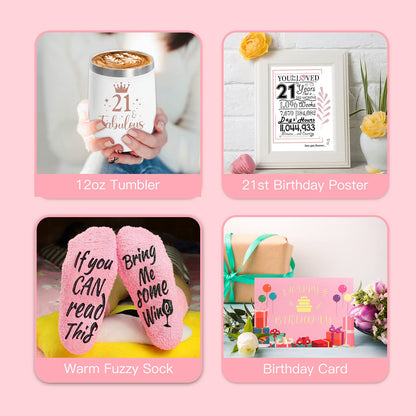 iAOVUEBY 21st Birthday Gifts for Her, Happy 21st Birthday Gift Basket for Women, 21 Year Old Gift Ideas for Daughter Sister Friend, Born in 2005, 21 & Fabulous