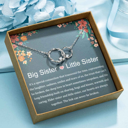 AnalysisyLove Sister Gifts, Sterling Silver Interlocking 2 Circles Necklace for Big & Little Sisters, Sister Birthday Gifts from Sisters