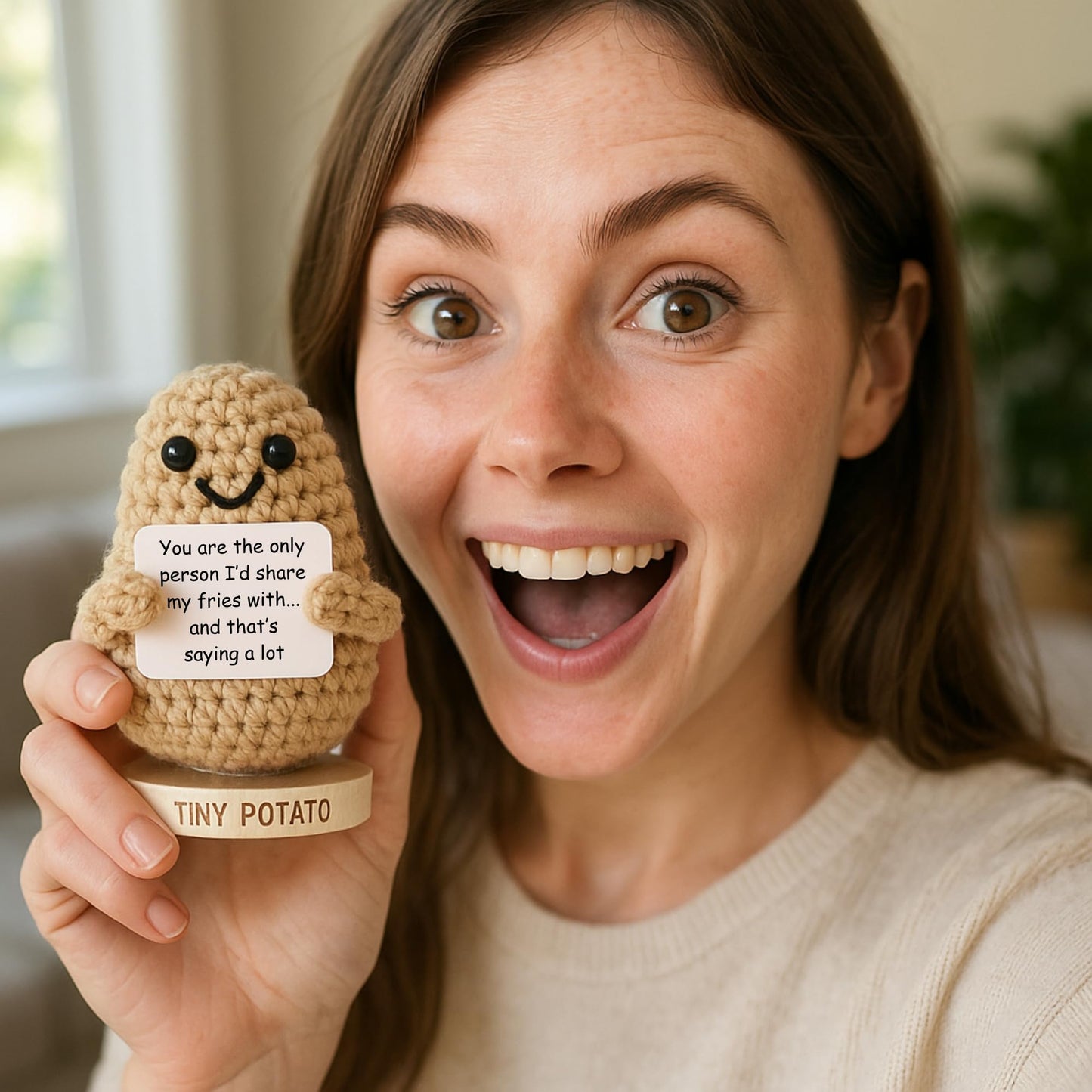 Funny Sister Gifts for Birthday, Graduation, Emotional Support - Sassy Crochet Potato W/ 30 Signs | Big Sisters Presents for Women, Unique Sister Gift from Brother, Little Sisters, Big Sis, Sis In-law