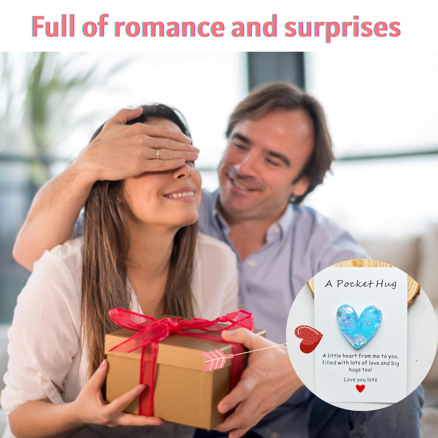 YOJO Pocket Hug Heart with Greeting Cards, Long Distance Relationship Gifts, Gifts for Boyfriend Girlfriend, I Love You Gift for Him Her (Blue)