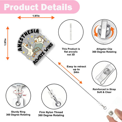 Anesthesia Badge Reel Retractable - 2Pcs Glitter Badge Holder with Alligator Clip for CRNA Pacu Nurse Anesthetist Anesthesiologist OR Team, Surgical Tech Week Gifts for Work