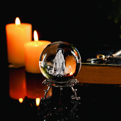 ZEERSHEE 60mm The Blessed Virgin Mary Crystal Ball 3D Laser Etched Our Lady of Guadalupe Glass Sphere Statue Mother Mary Christian Catholic Religious Easter Gifts