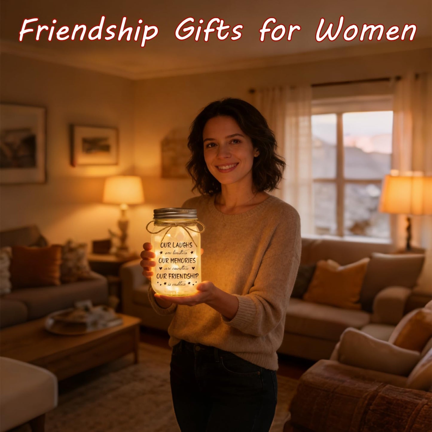 Friendship Gifts for Women Best Friend Birthday Christmas Gift - Mothers Day Gifts for Friends, Mason Jar Night Lights, Heartfelt Home Decor Gift
