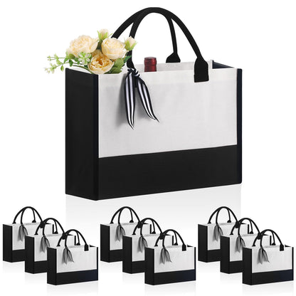 OKBA 10 PCS Personalized Classic Canvas Tote Bag(Black and White),Inside Zipper Pocket Grocery Tote DIY Gift,for Wedding,Birthday,Beach,Perfect Gifts for Women,Mom,Teachers,Friends