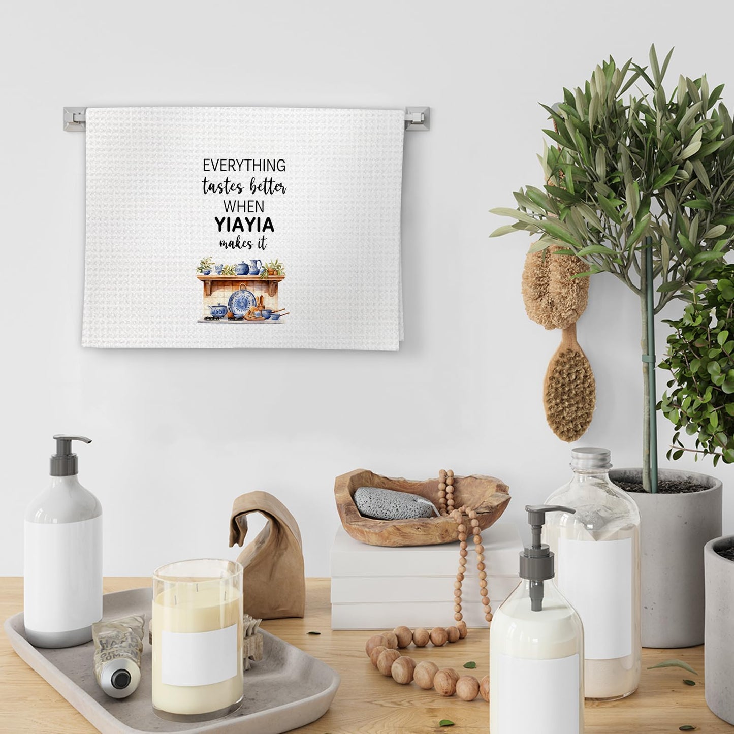 Yiayia Gifts Kitchen Towels, Gifts for Yiayias Dish Towels, Yiayias Gifts from Grandkids, Everything Tastes Better When Yiayia Make It Decorative Hand Towel for Kitchen (16x24 Inch)