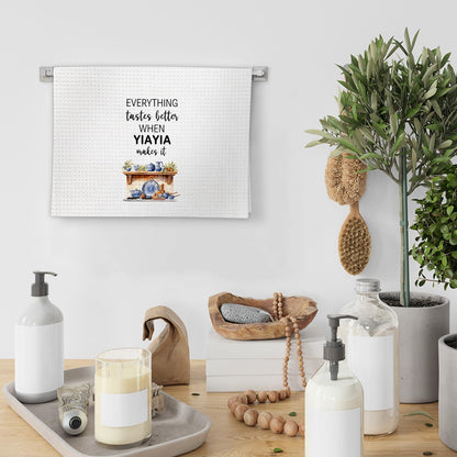 Yiayia Gifts Kitchen Towels, Gifts for Yiayias Dish Towels, Yiayias Gifts from Grandkids, Everything Tastes Better When Yiayia Make It Decorative Hand Towel for Kitchen (16x24 Inch)