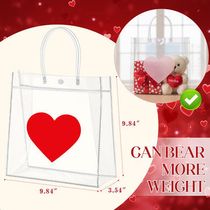 Aliceset 24 Pcs Heart Gift Bags Bulk Clear PVC Gift Bags with Handles Heart Pattern Reusable Transparent Tote for Party Favors Candy Treat Mother's Day (Mom, 9.84"x 9.84"x 3.54")