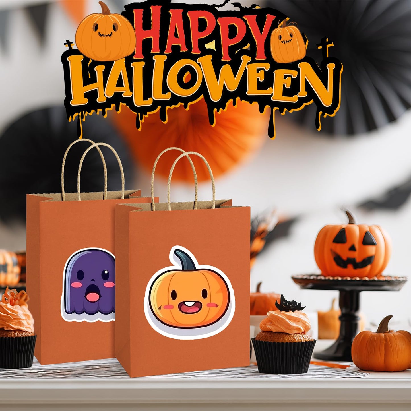 BagDream Gift Bags 8x4.25x10.5 IN 100Ct Kraft Paper Gift Bags with Handles Bulk, Halloween Party Favor Retail Shopping Craft Bags (Orange)