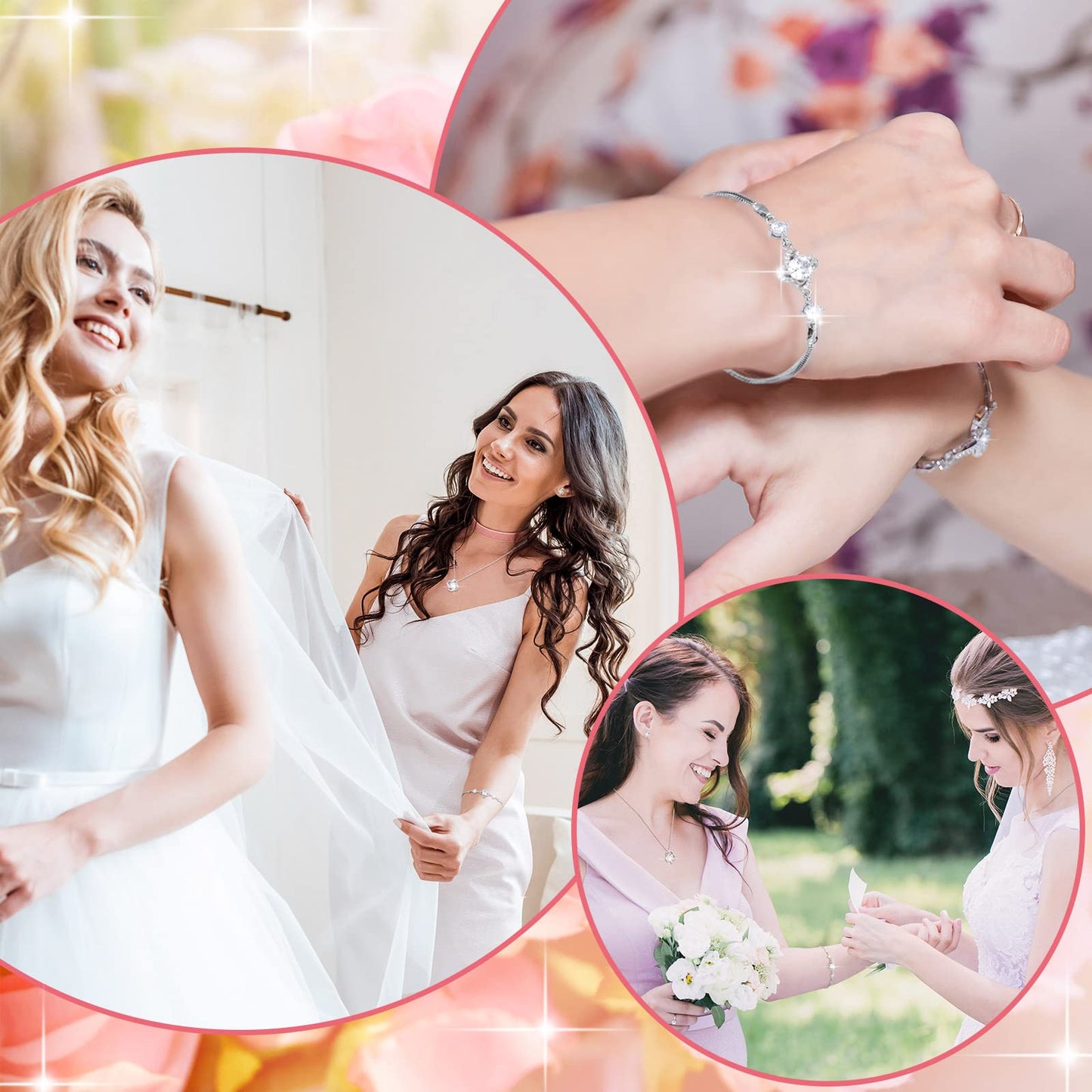 Yinkin 6 Bridesmaid Jewelry Sets Silver Wedding Jewelry Sets Will You Be My Bridesmaid Necklace Earrings Bracelet with Card Proposal Gift for Women Bridal Costume Accessories