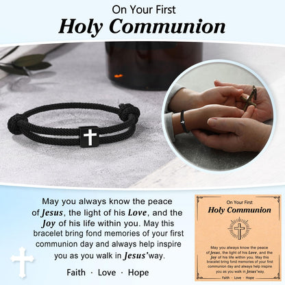 UNGENT THEM Cross Braided Rope Bracelet for Men Teen Boys, Easter Christian Baptism Confirmation Christmas Valentines Graduation Gifts Ideas