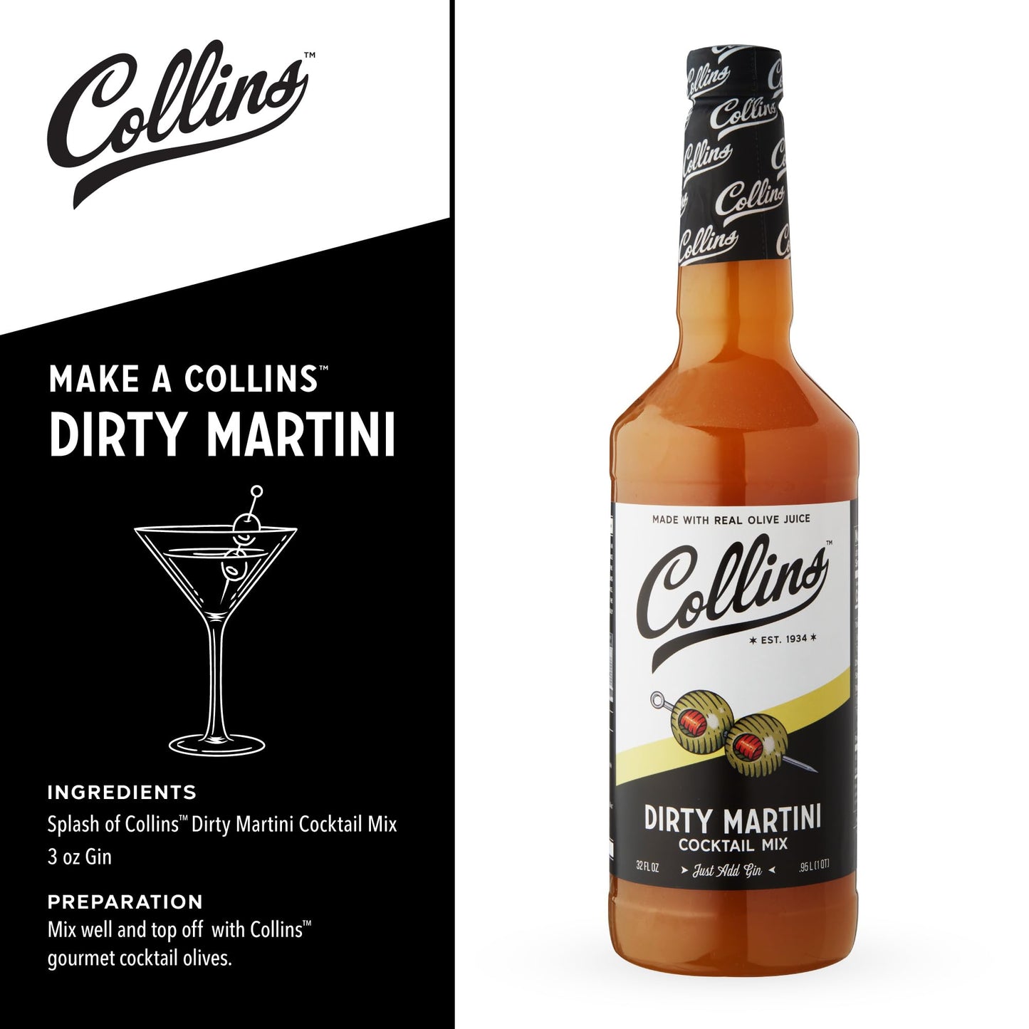 Collins Dirty Martini Kit, Gin Cocktail Mix, Stuffed Gourmet Olives, Drink Picks, Olive Brine Mixer, Home Bar Accessories, Home Bar Kit, Bartender Mixer, Drinking Gifts, Mixology Kit, Set of 3