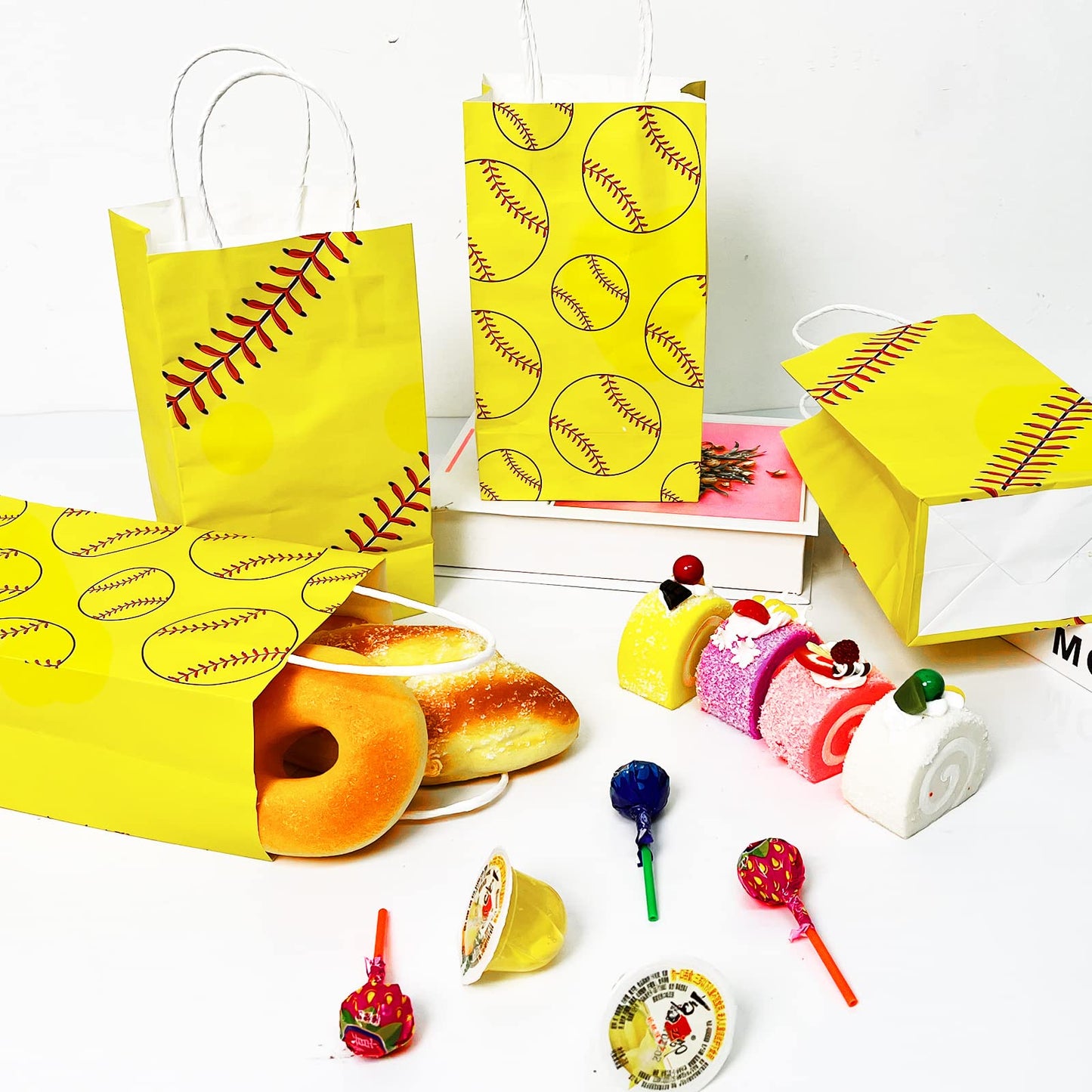 gisgfim 16 Pcs Softball Party Treat Bags Favor Softball Goodie Gift Bags Softballs Snack Treat Bags Kraft for Sport Theme Birthday Party Decorations Supplies