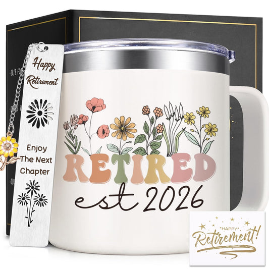 Lifecapido Retirement Gift for Woman, Retirement Gifts for Women 2026, 14oz Insulated Coffee Mug with Bookmark, Retired Birthday Gifts for Women Mom Grandma Teacher Nurse Coworkers